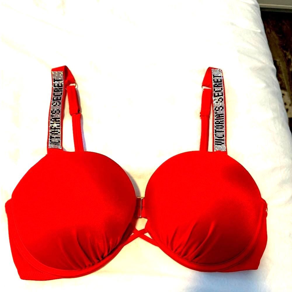 Victoria’s Secret Red Swim Top Push-Up Bling Strap 36D Very Sexy